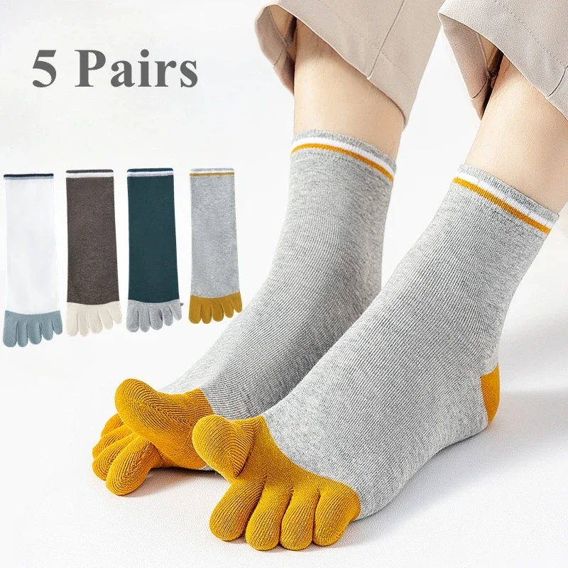 5 Pairs Sports Socks for Men Five Finger Toe Socks Mid Tube Thin Summer Cotton Socks with Separate Fingers High Quality