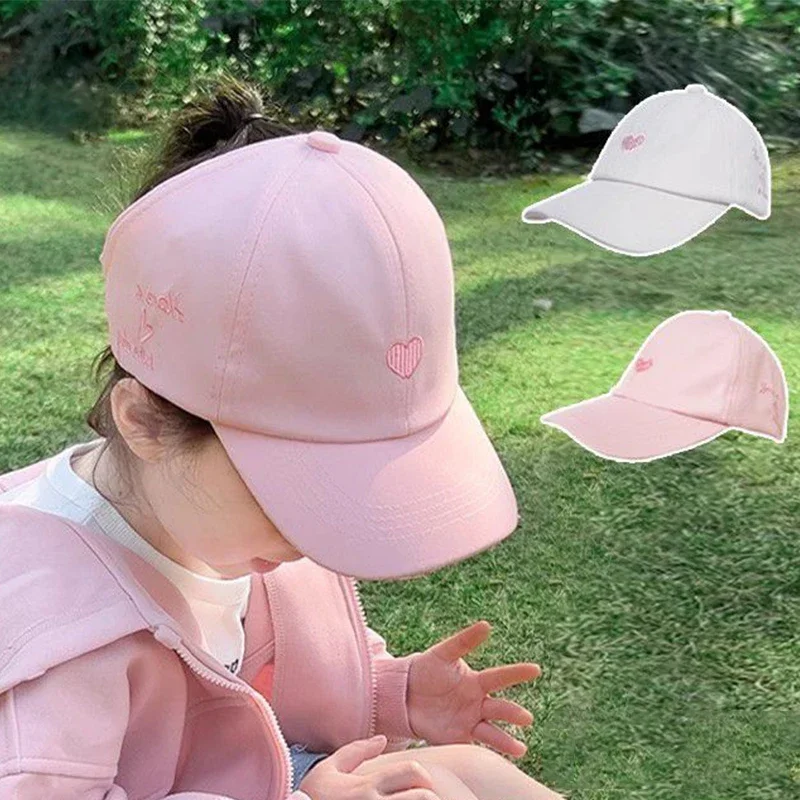 

Kids Baseball Caps for Boys Girls Sun Hat Love Heart Hollow High Ponytail Caps Children Adjustable Baseball Caps for 4-12 Years