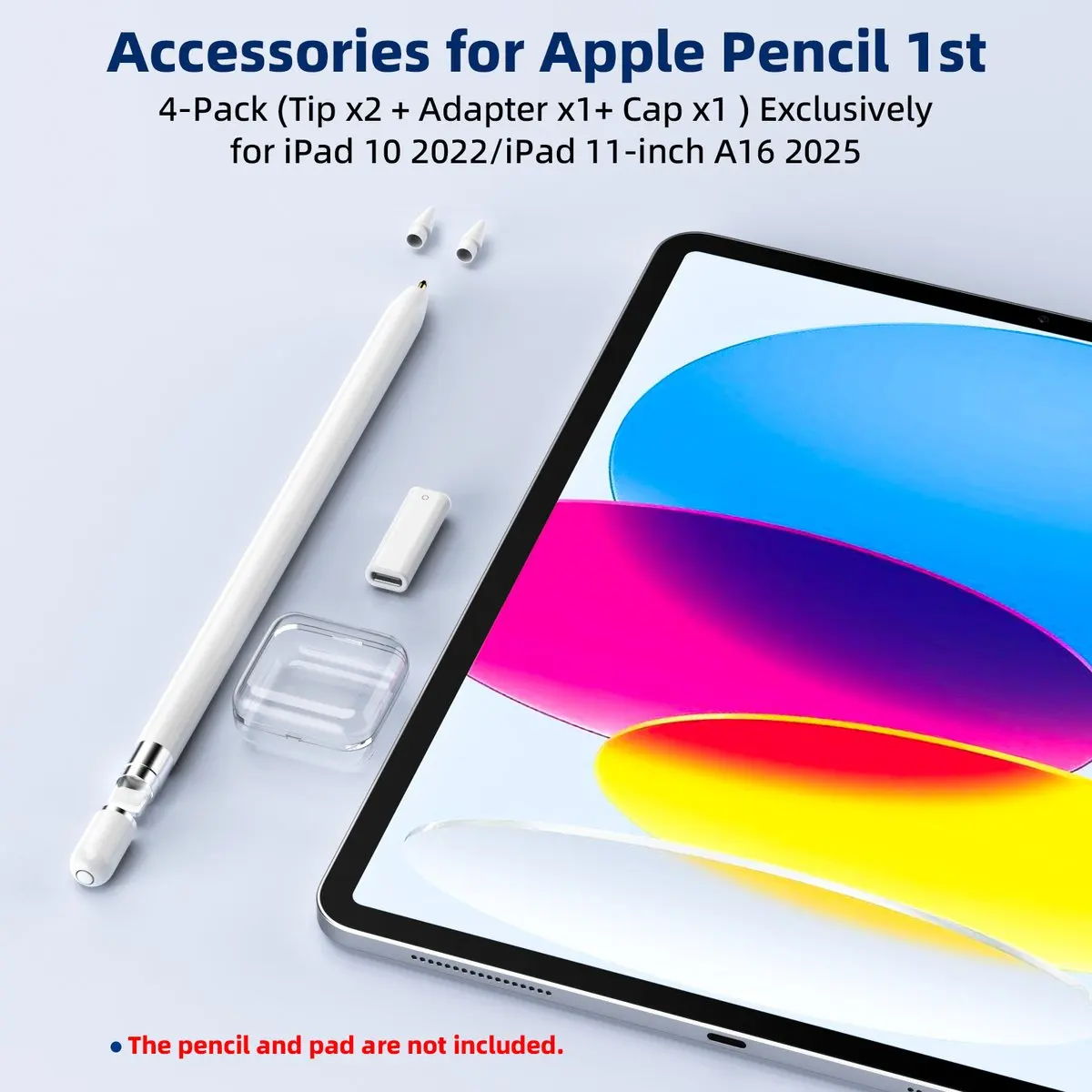 4 Pack USB C to Lightning Adapter Bluetooth Pairing for iPad 10 A16 Stylus Tip Magnetic Replacement Cap for Apple Pencil 1st Gen