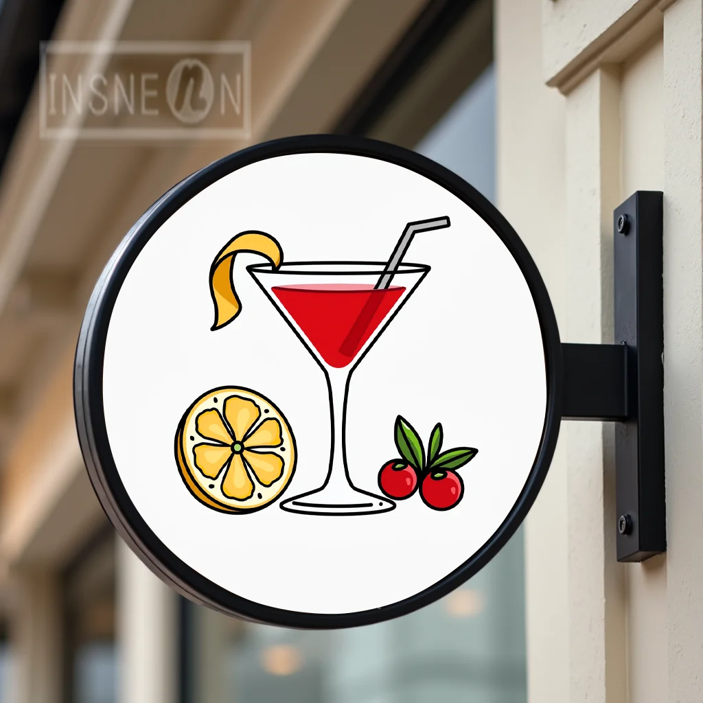 Custom Round Acrylic LED Cocktails Bars Light Box for Storefront Waterproof Double Sided Outdoor Business Signage Wall Mounted