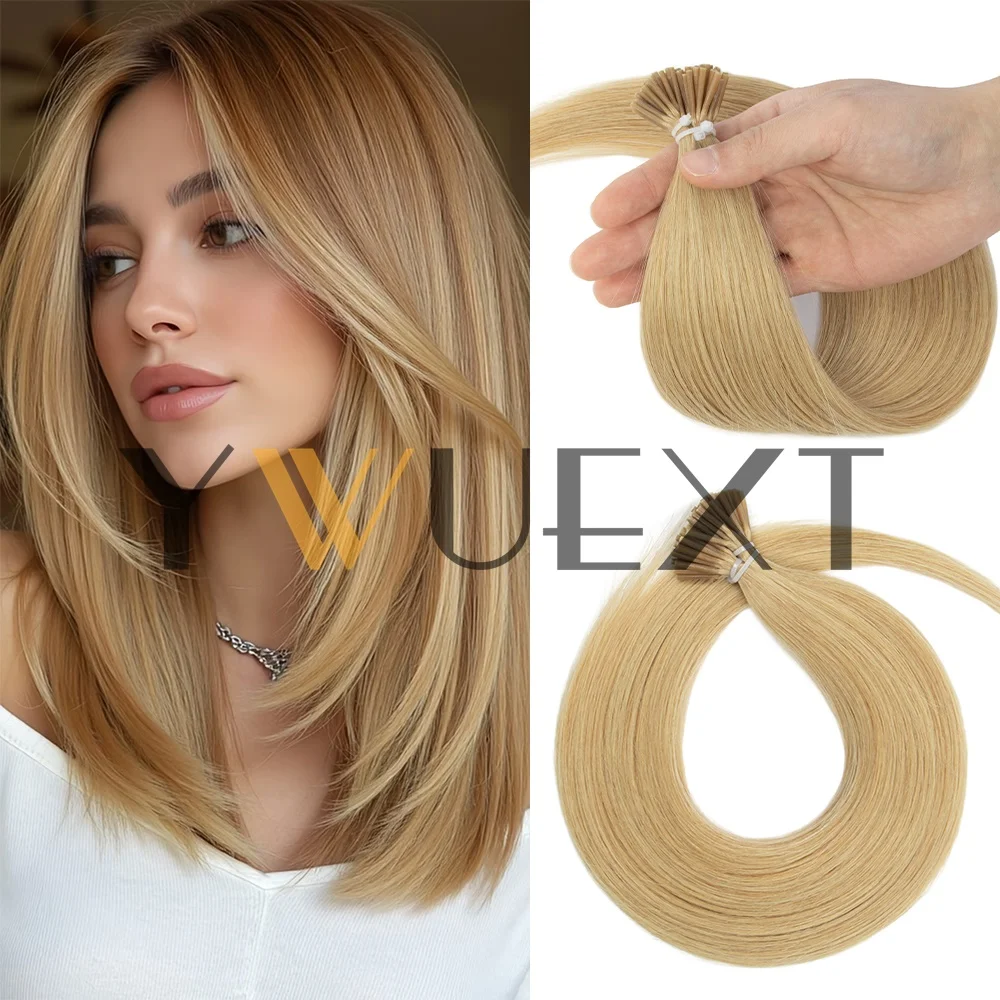 

Honey Gold I Tip Natural Straight Human Hair Extensions 12"-20" Micro Ring Hair Straight Ends Fusion Hair 50pcs/pack 30g