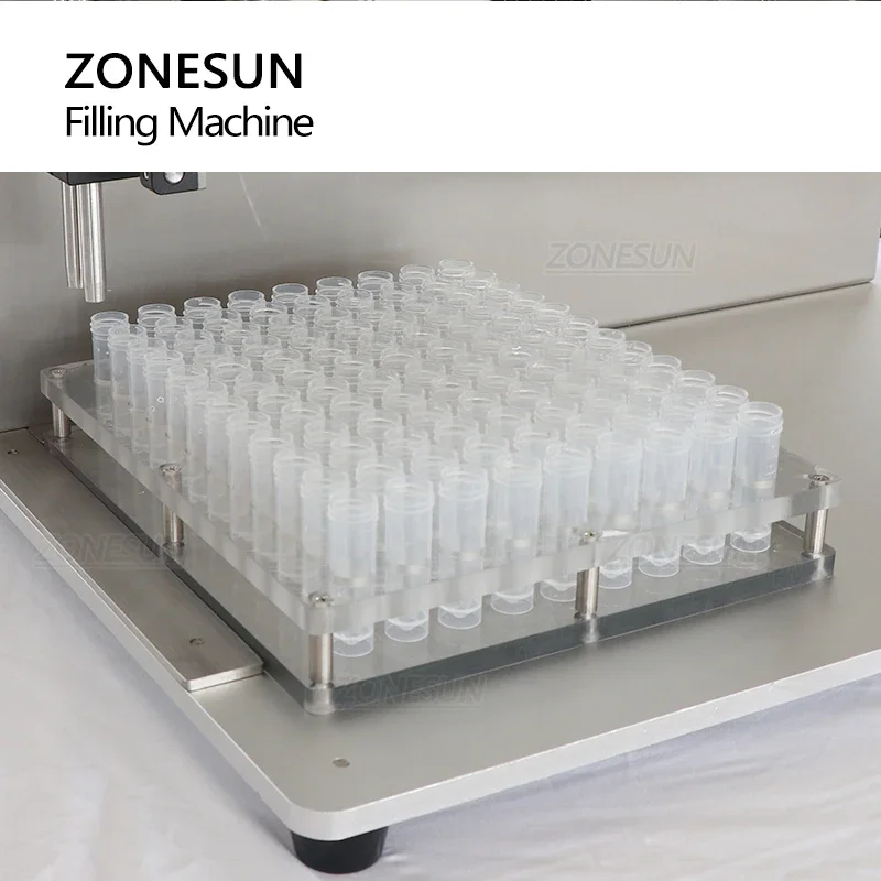 ZONESUN كاشف كيميائي مزدوج الرؤوس آلة تعبئة السوائل بمضخة السيراميك ذات الجرعة الصغيرة