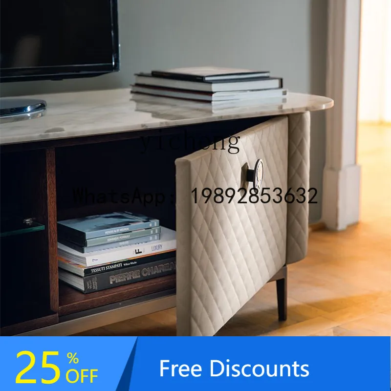 FZ light luxury TV cabinet combination simple modern solid wood leather floor cabinet high marble audio-visual cabinet