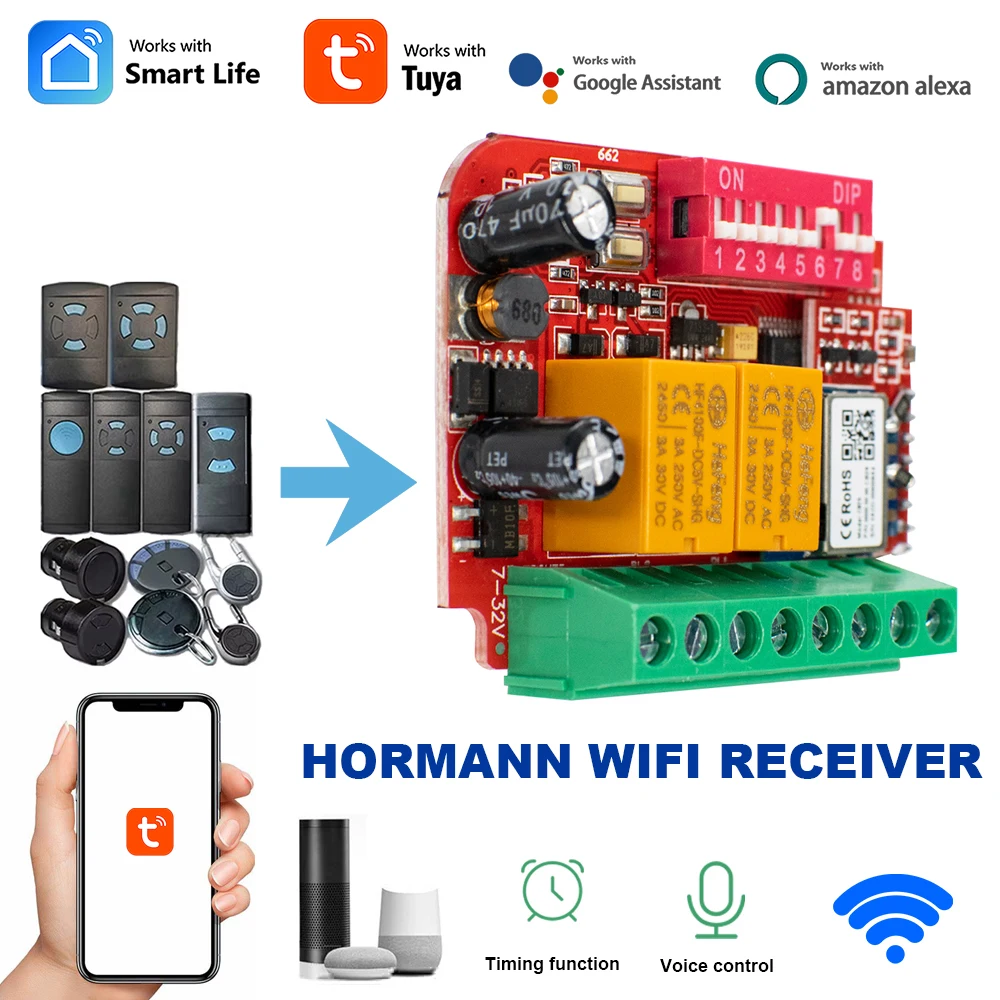 

Универсальный WIFI Tuya Smart Garage Door Receptor 2CH устройство открывания ворот для HORMANN 868 МГц HS2 HS4 HSE2 HSE4 HSM2 HSM4 868 Blue Key