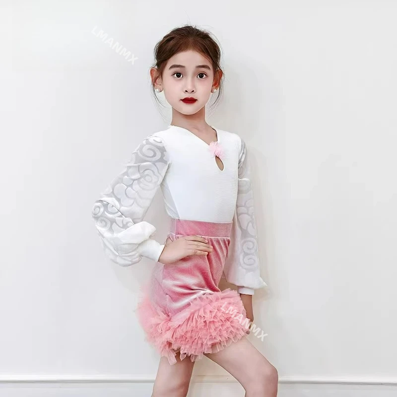 

2025 New Autumn/Winter Latin Dance Dress, Girls' Practice Dress, Children's Performance Dress, Western Style Split Set