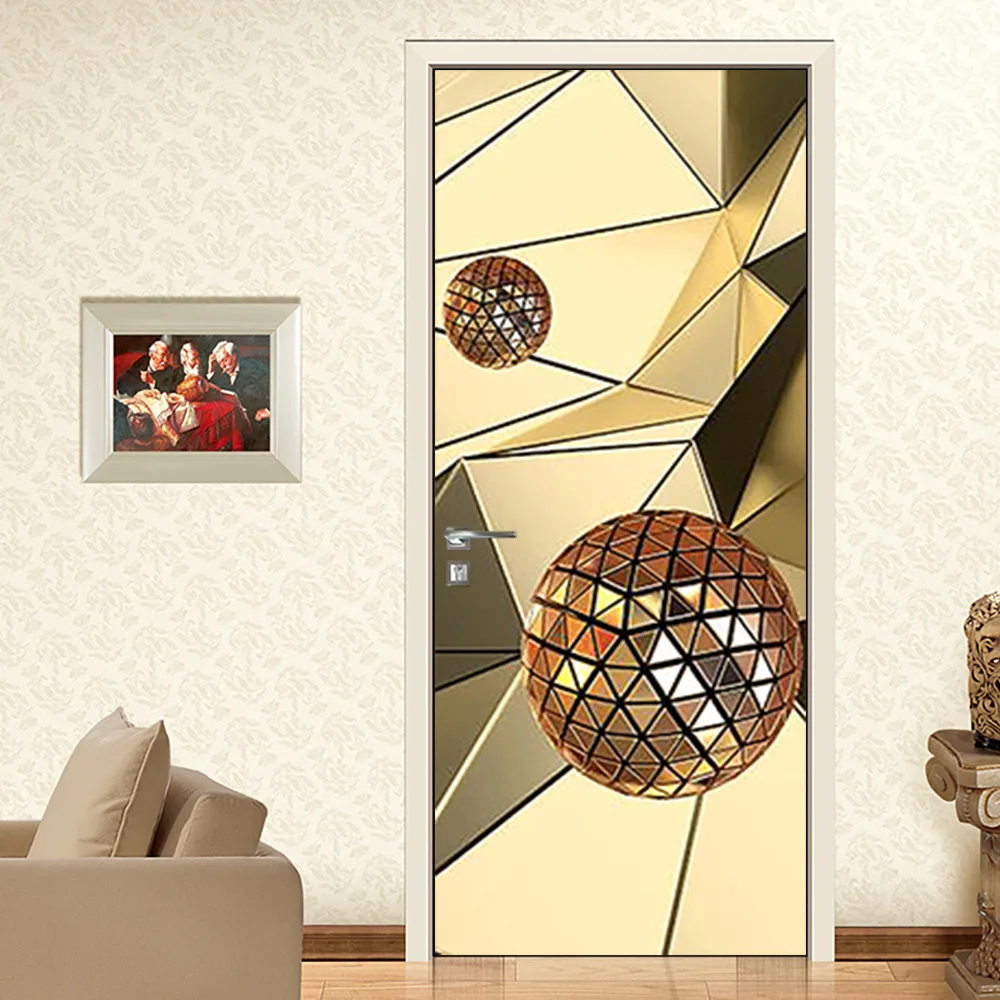 Modern Door Sticker Simulate Glass Pattern Geometric Self Adhesive Flower Wall Sticker Waterproof Washing Room Home Decor Decal