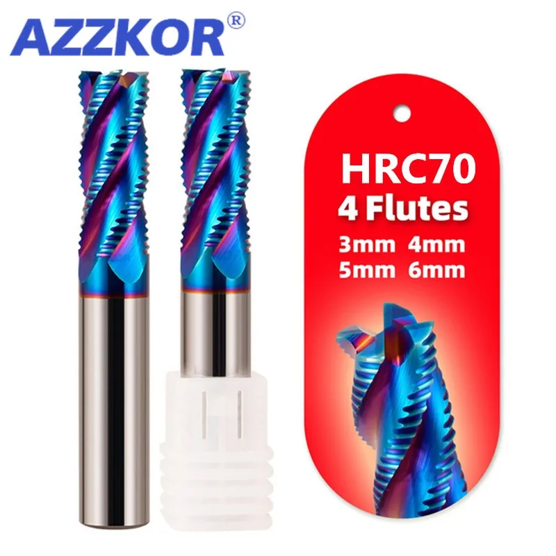 Milling Cutter Alloy Coating Tungsten Steel Tool Cnc Maching 4 Blade Roughing Endmills AZZKOR HRC70 Milling Cutter For Metal