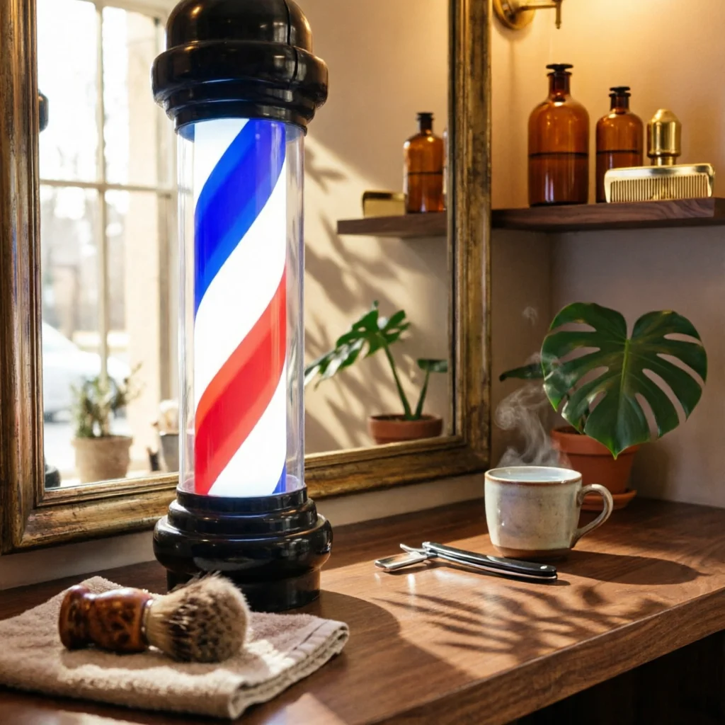Wall-Mounted Barber Pole Light Classic Red White Blue Stripes Barber Shop Sign Light Rainproof 20W