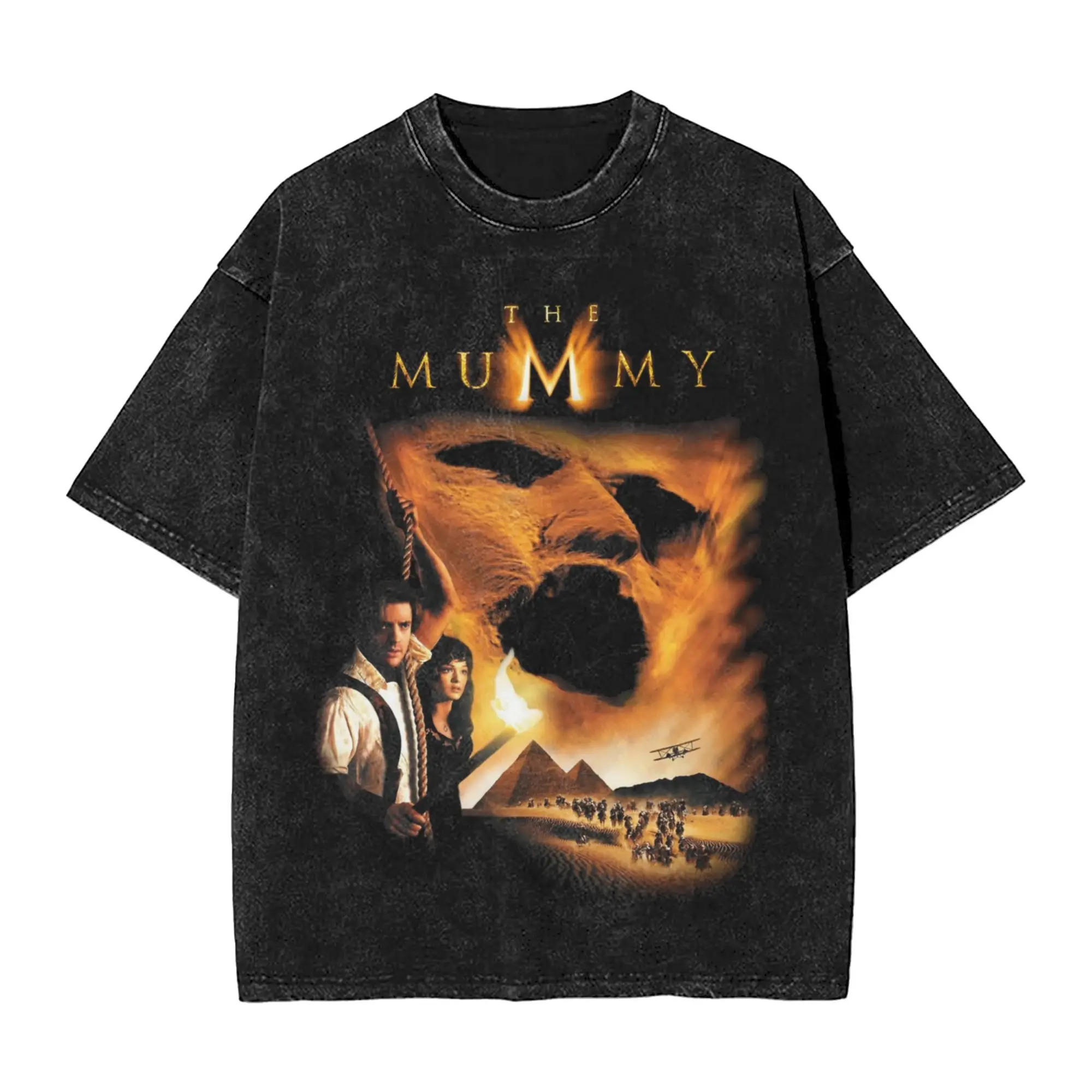 Streetwear The Mummy  Vintage Washed Tshirts Men's O-neck Short Sleeve Tops  Cotton Summer Tops Shirts