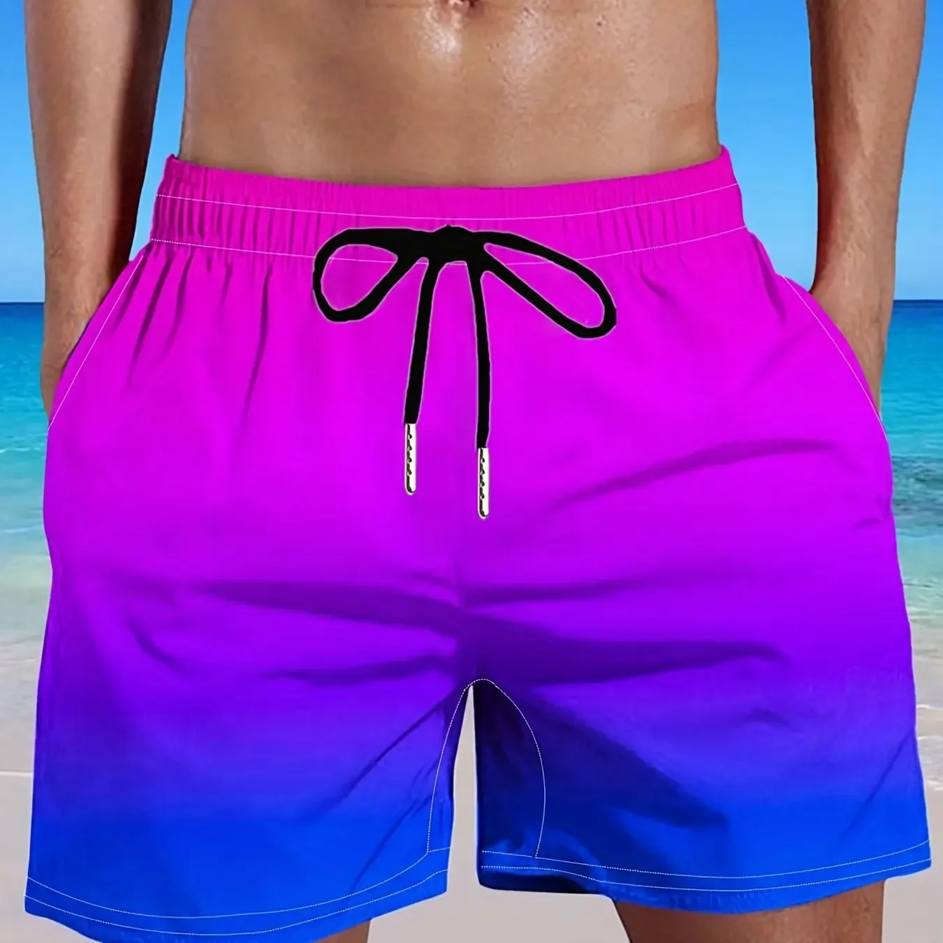 Men\'s Plus Size Gradient Color Shorts Beach Pants Holiday Shorts Elastic Drawstring Sports Gym Short Pants Summer Beach Shorts