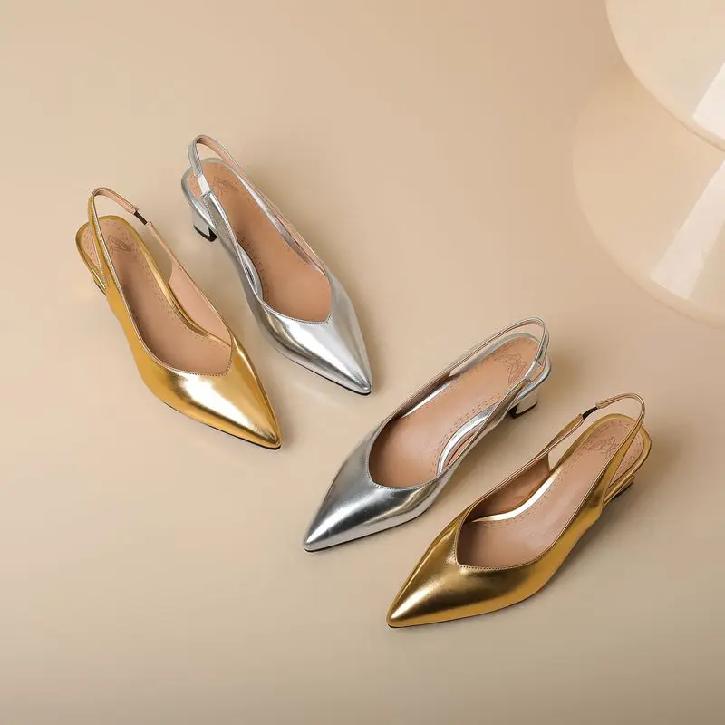 Girseaby 2025 Shiny Sexy Female Sandals Pointed Toe Block Heels 6cm Back Strap Slip On Plus Size 46 47 48 Fashion Dating Shoes