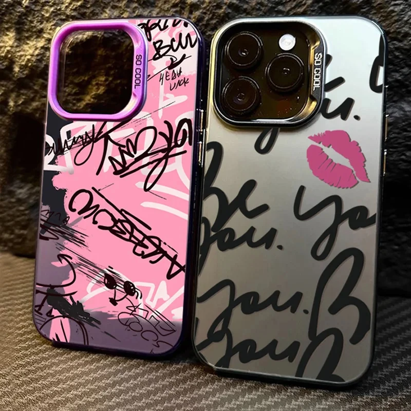 Funda de teléfono personalizada con labios de escritura en inglés para IPhone 16, Fundas para IPhone 15, 14, 13, 12, 11 Pro Max, Funda Bumber Coque