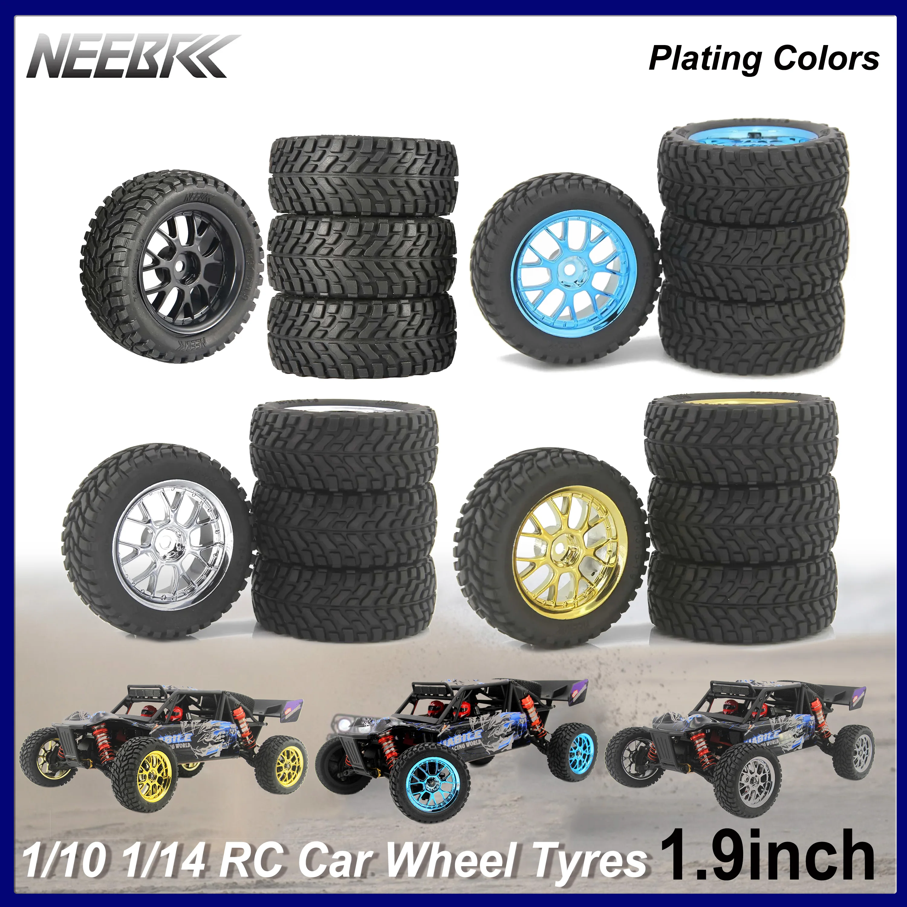 4PCS NEEBRC 75mm 1.9in Rubber Tire 12mm Hex Rim Durable Wheels Tyre for 1/10 1/14 1/16 RC Car Wltoys 144001 Juguetes Hot Wheels