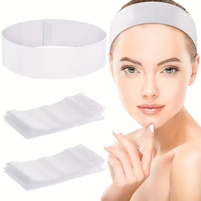 10/50/100pcs Disposable Headbands Spa Salon Facial Headband Black White Pink Elastic Adjustable Magic Tape Skincare Accessory▪
