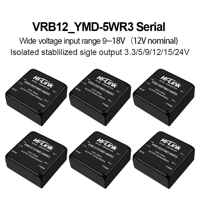 Hi-Link 12V to 3.3V/5V/9V/12V/15V/24V Isolated Power Module VRB1205YMD-5WR3 DC-DC DC Buck Module