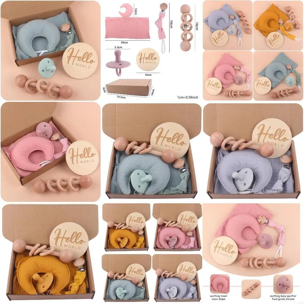 Baby Gift Set Moon Appease Towel Baby Pacifier Pacifier Chain Memorial Card Shake for Infant Baby Boys Girls Baby L8RB