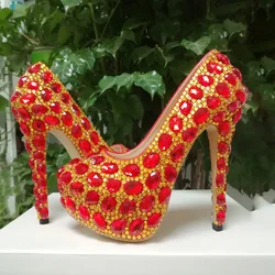 Sexy Women's Stiletto Pumps for Rhinestone Wedding PU Thin Heels Shallow Platform Spring/Autumn Party Elegant Woman Shoes