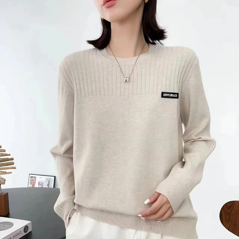 2023 Autumn and Winter New Simplicity Versatile Oversize Women's Clothing Round Neck Long Sleeve Solid Color Commuting Pullover