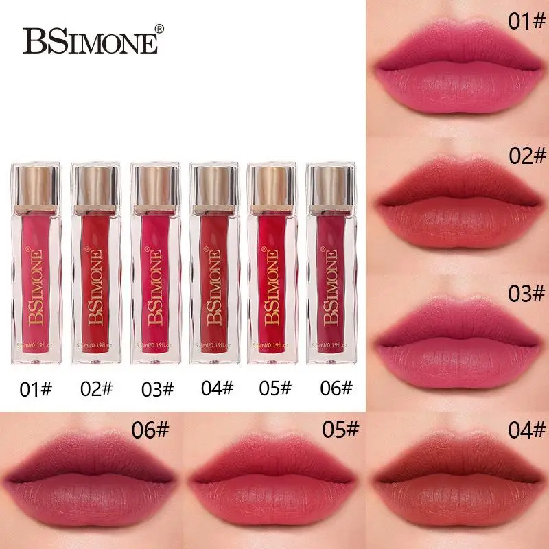 BSIMONE Rossetto liquido opaco velluto Trucco labbra sexy impermeabile a lunga durata per donna Lucido rosso antiaderente