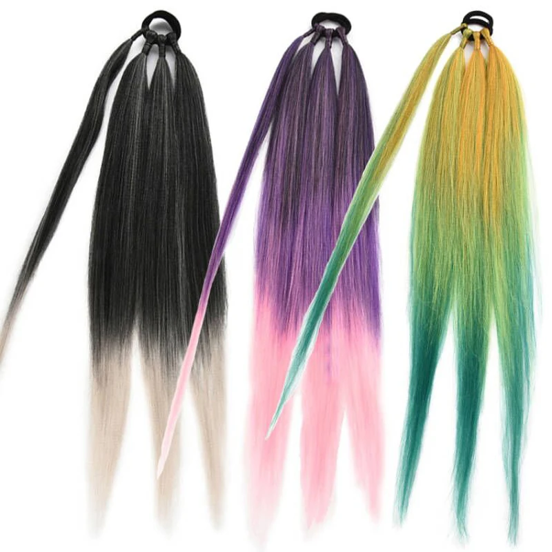 Extensiones de cola de caballo sintética, coleta trenzada larga con lazo de pelo, Yaki, envoltura recta, 26 pulgadas, muchos colores