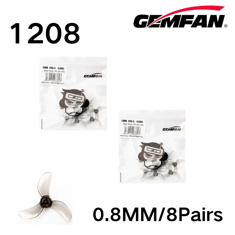 Gemfan 31mm propeller 3-blads 1208 4-blads 1209 gat 0,8mm 1,0mm 1,5mm voor 25000kv motoren, FPV freestyle, Tinywhoop, 8 paar