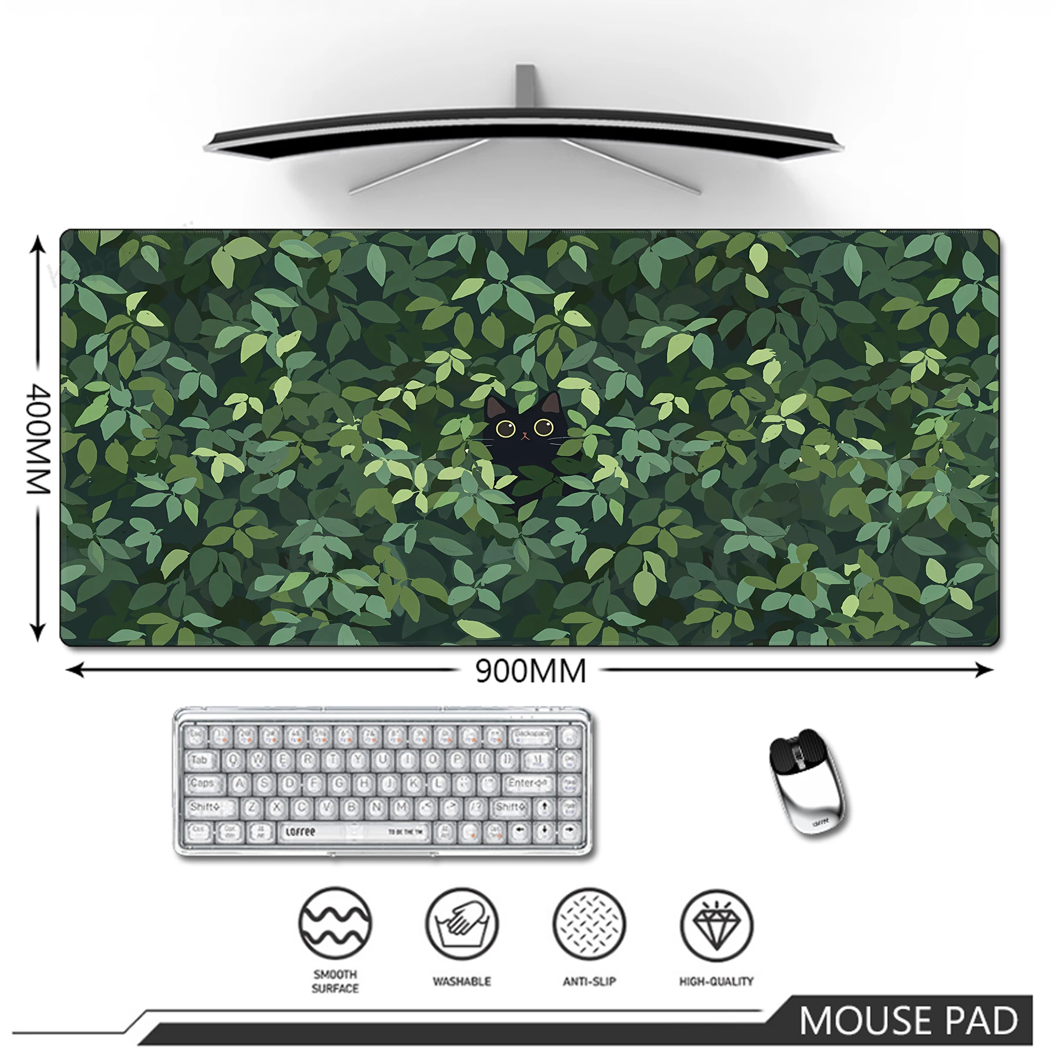 Gaming Mousepad Large Green Plant Mouse Pad Keyboard Mouse Mat Computer Desk Mat Non-Slip Rubber Base Stitched Edge 900x400mm