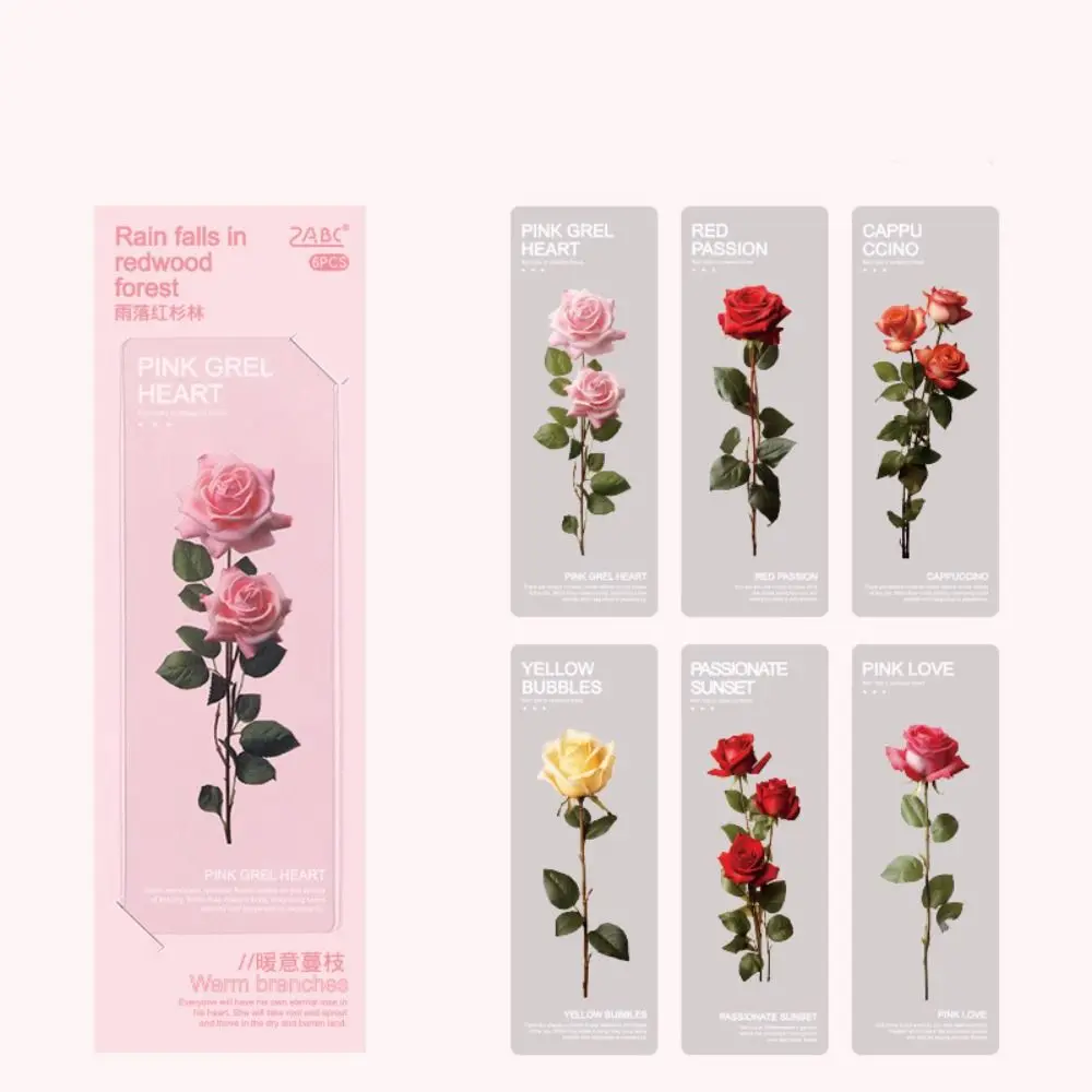 

6 pcs/pack Cute Flower Series Bookmarks Retro Originality Flower Leaves Bookmarks Natural Plants Transparent Pet PET Book Mark