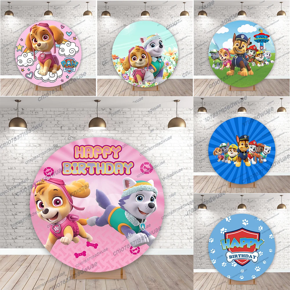 

Paw Patrol Birthday Party Photo Background Baby Shower Round Photo Backdrop Party Cartoon Photography Backdrop Banner