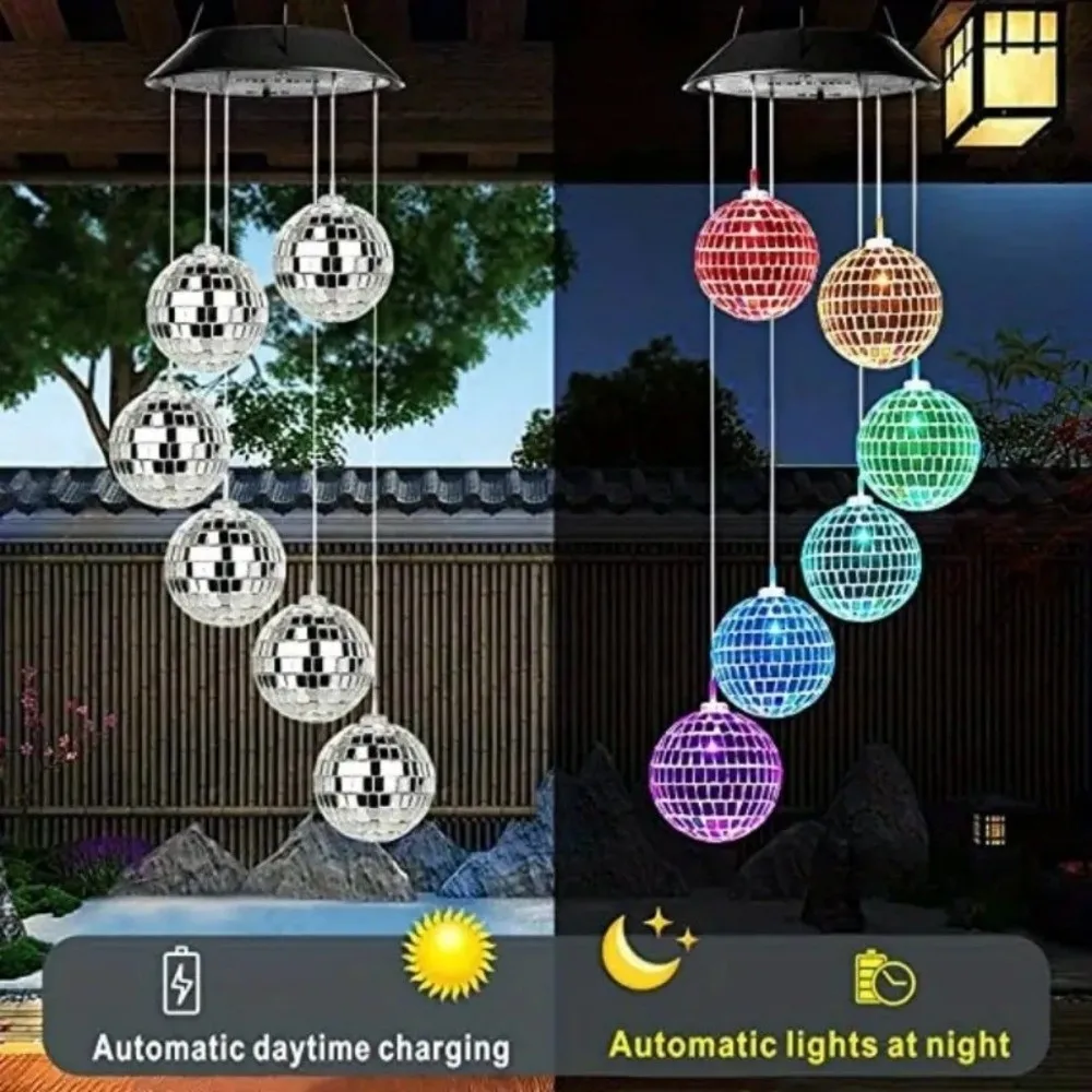 6LED Mosaic Ball Wind Chime Lights Decoration IP65 Solar Decorative Lamp Solar Powered Night Light Hanging Solar Lamp Windows