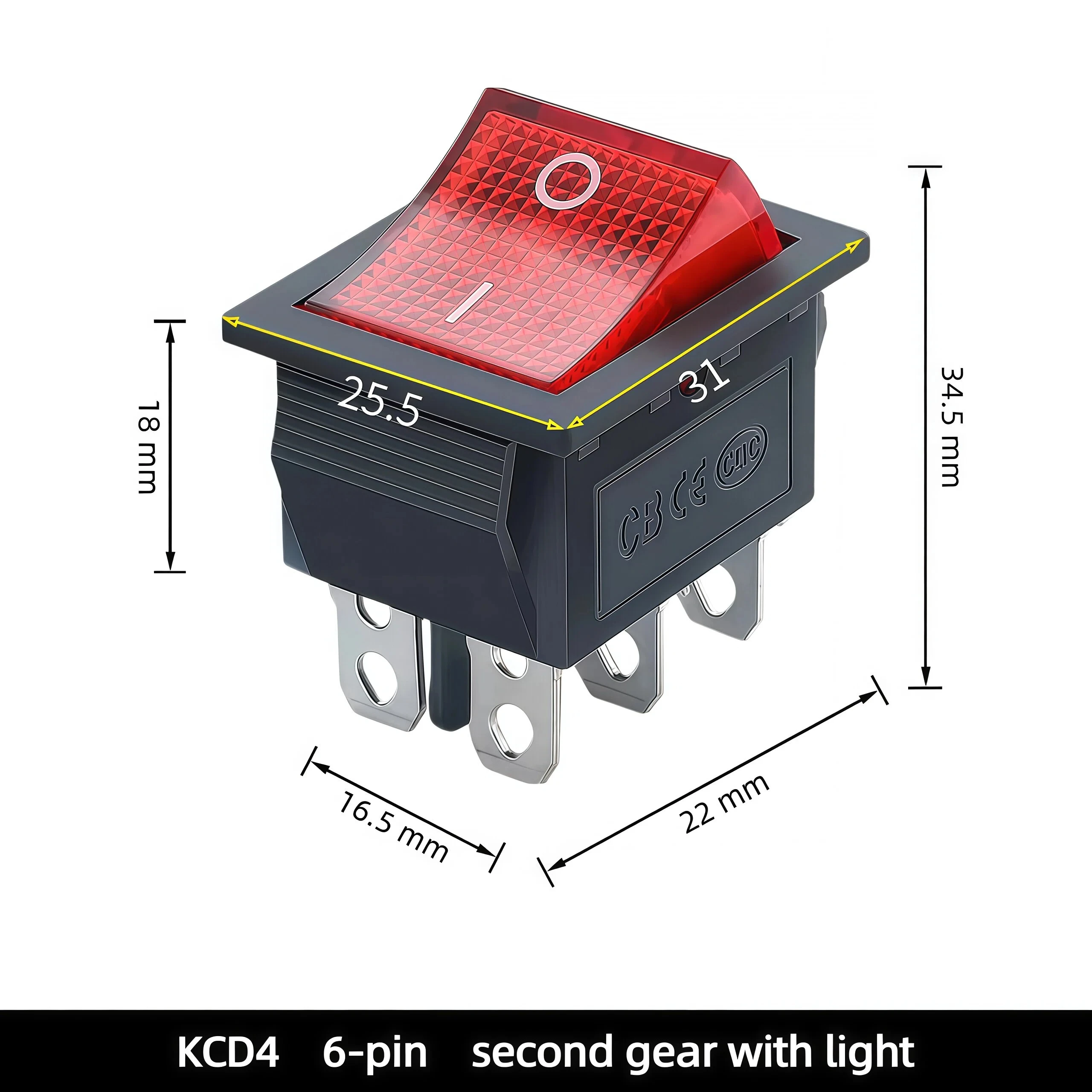 31x25 مللي متر KCD4 الروك التبديل 4 دبابيس 2/3 موقف جهاز كهربائي مع مفتاح الإضاءة 16A 250VAC / 20A 125VAC #5