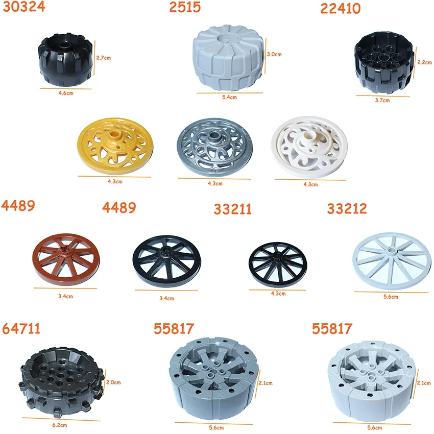 Roda de pneu buraco transversal carro caminhão rodas hub tijolos técnicos plástico duro moc motocicleta pneu & aro construção blocos