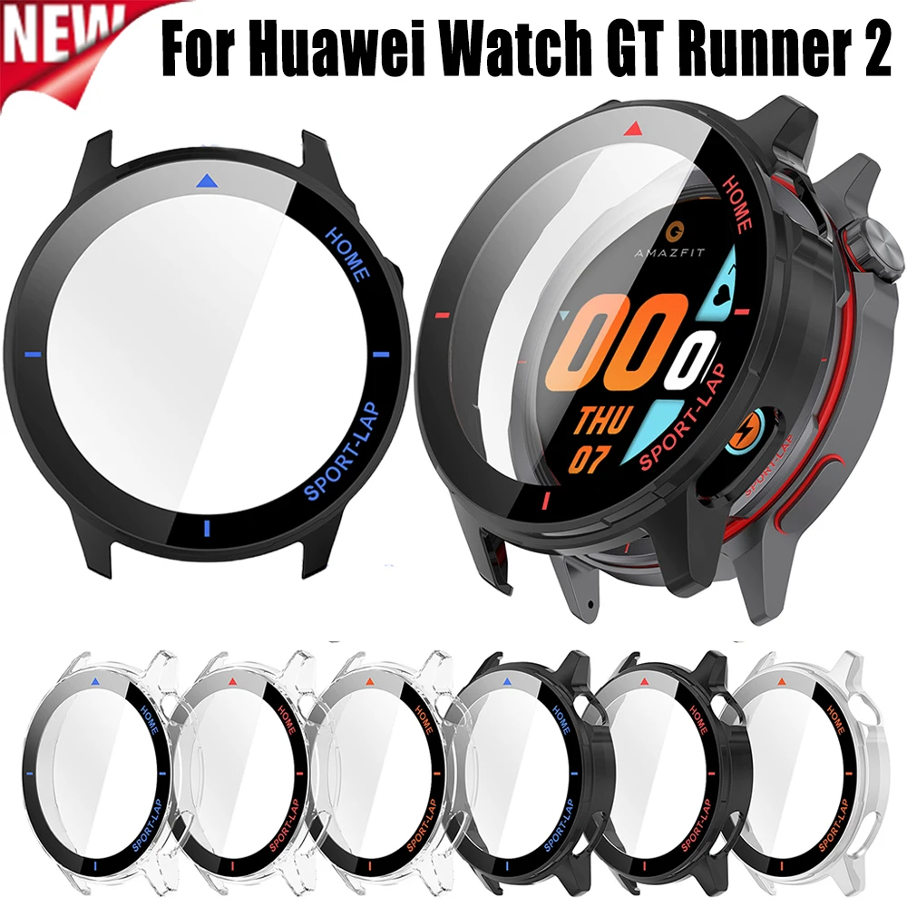 Hülle + gehärtete Glasfolie für Huawei Watch GT Runner2 PC, vollständige Abdeckung, Anti-Drop-Hülle für Huawei GT Runner2, Schutzrahmen