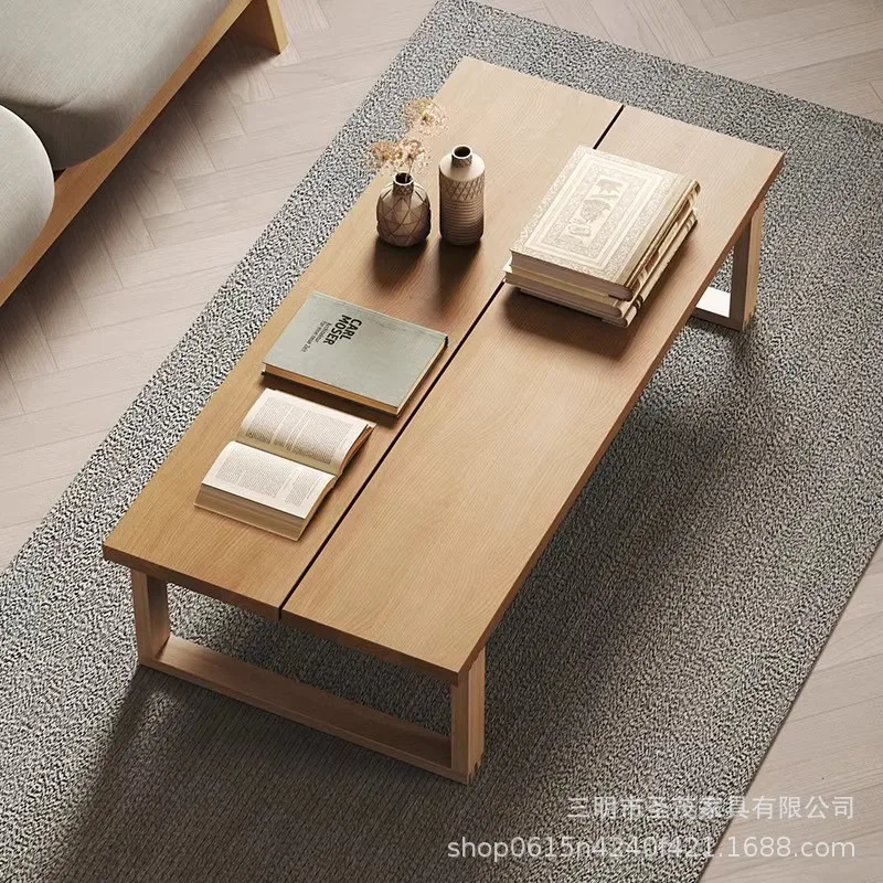 غرفة المعيشة الإبداعية سجل نقر ولسان طاولة القهوة شقة صغيرة غرفة المعيشة طاولة الشاي بسيطة الصلبة الخشب اليابانية حصير