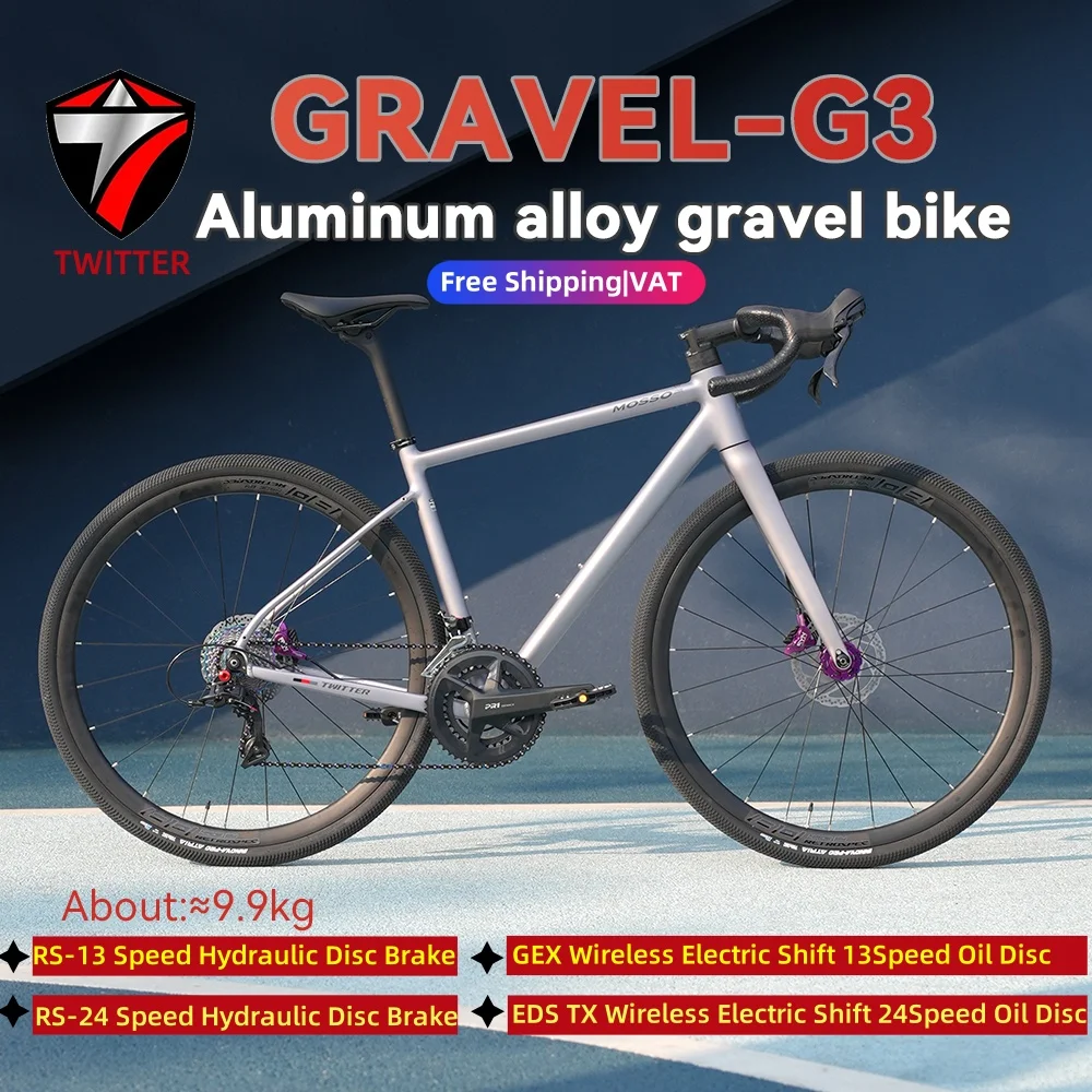 

TWITTER Gravel G3 All-Terrain Bike 24S Wheeltop Wireless Hydraulic Disc Brake Lightweight Aluminum Frame Unisex Adult Bike
