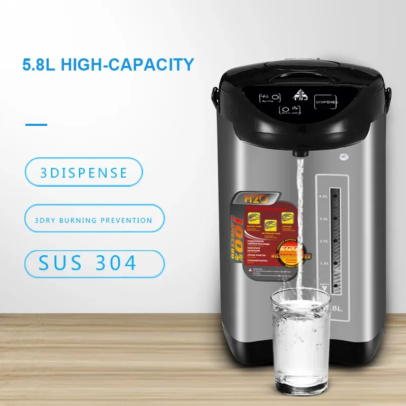 Electric Hot Water Boiler&Warmer,Manual DispenseAuto Water Pot Safety Stainless Steel Hot Water Dispenser Water Boiler 5.8Liter