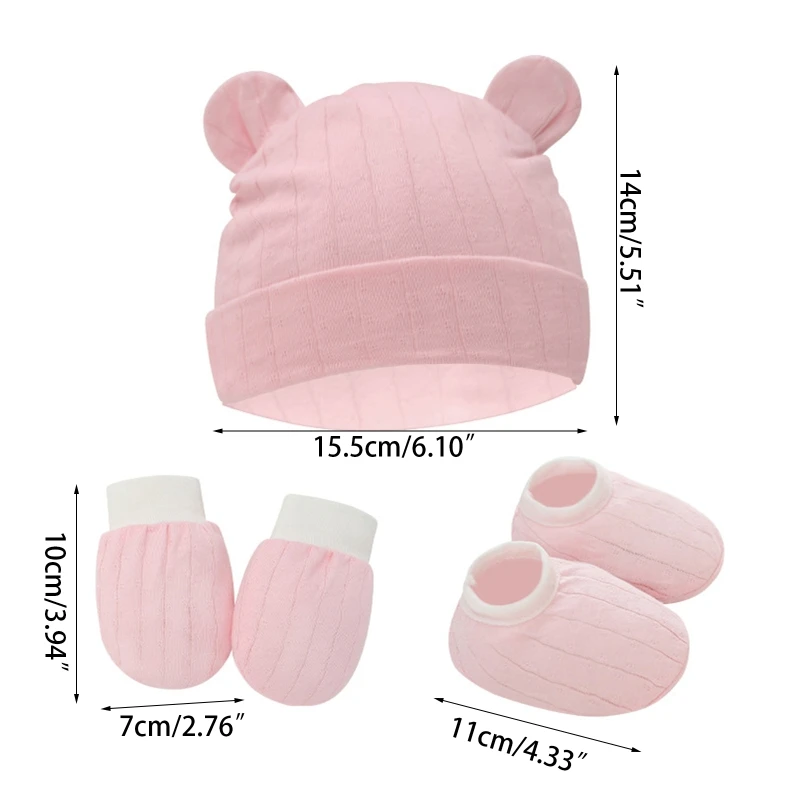 1 conjunto luvas anti arranhões para bebês, chapéu com orelhas fofas, conjunto cobertura para pés, algodão macio, sem