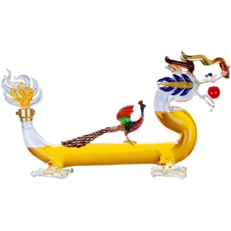 Glass sparkling wine bottle, creative high-end sealed Baijiu red wine empty bottle ornament, dragon and phoenix Chengxiang