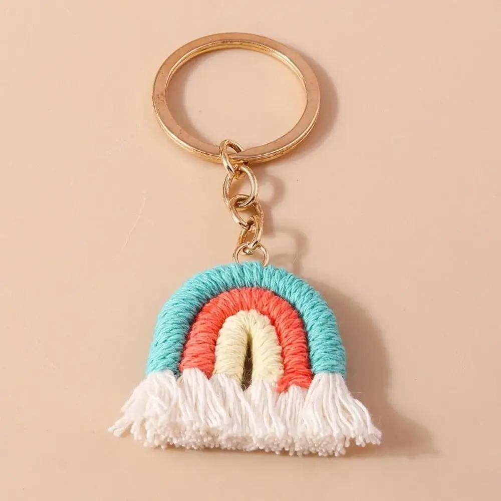 Tassels Pendant Three Color Rainbow Key Chain Fashion Pretty Handmade Woven Key Ring Sweet Cute Knitted Rainbow Keychain Gifts