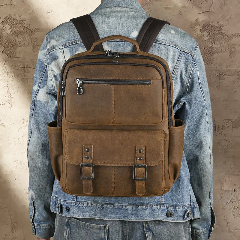 

LD-Head Layer Cowhide Backpack, Casual Versatile Leather Backpack, Retro Crazy Horse Leather Computer Bag