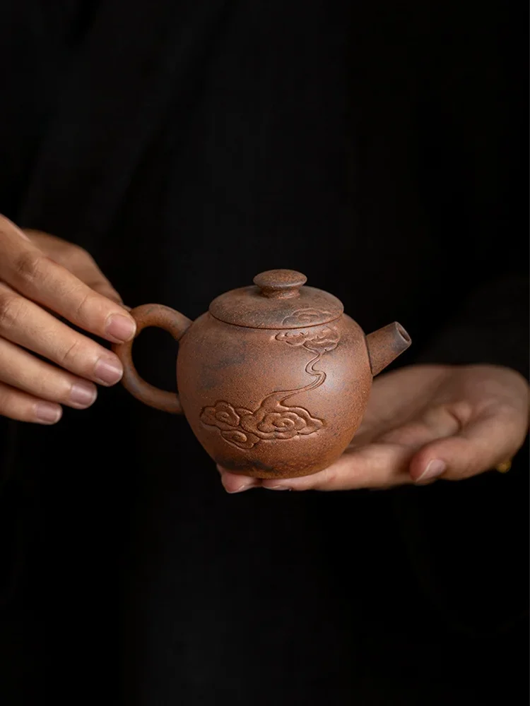 Old Rock Mud Rough Pottery  Shape Tea Pot Retro Teapot Tea Kettle Ceremony  Making Single Pot  Ceremony