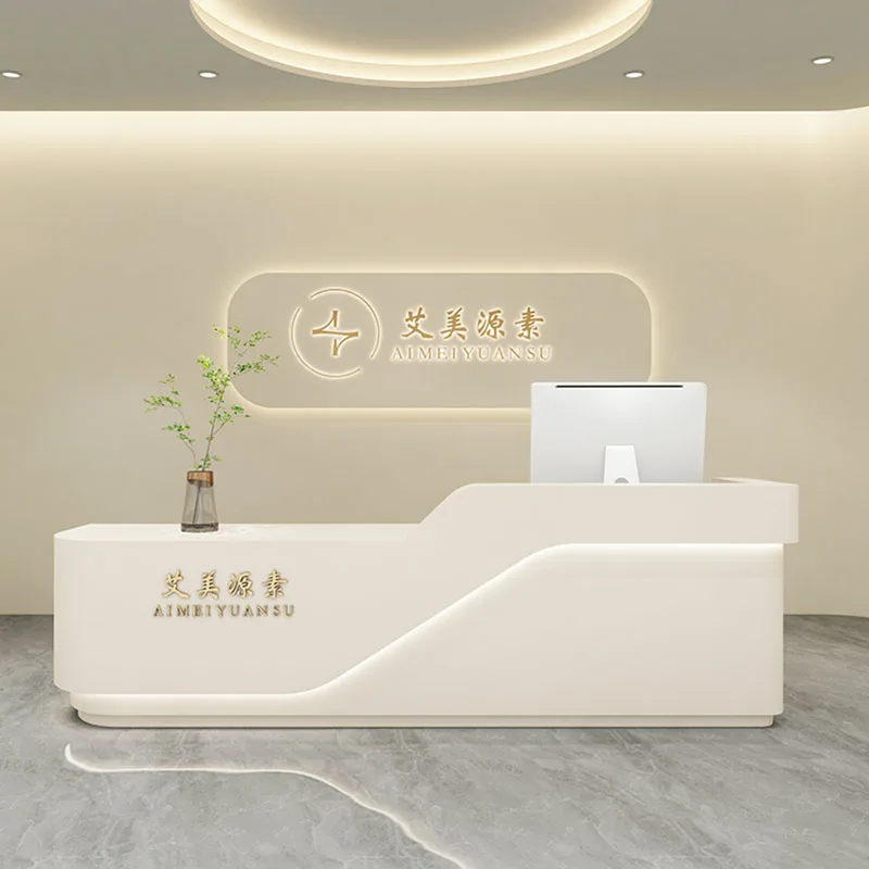 White Reception Desk Banco Bar Counter Supermarket Check Out Restaurant Reception Desk Podium Theke Rezeption Bar Furniture