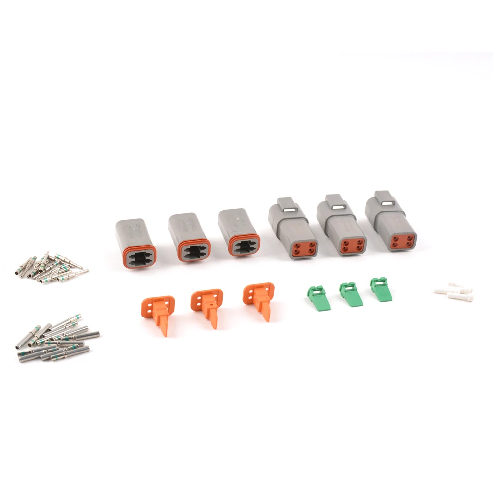 JRready ST6114 DT Connector 4 Pin Connector Gray Waterproof Electrical with Size 16 Solid Contacts and Seal Plug, 3 Pairs