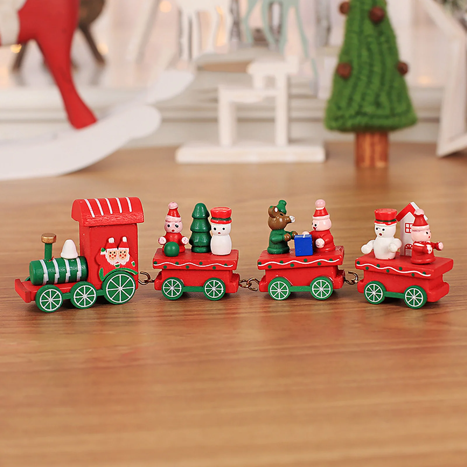 Wooden Christmas Train Ornaments Home Decoration Kid Parent-child Interactive Toys Xmas Claus Not Easily Fade Cute Santa Gifts