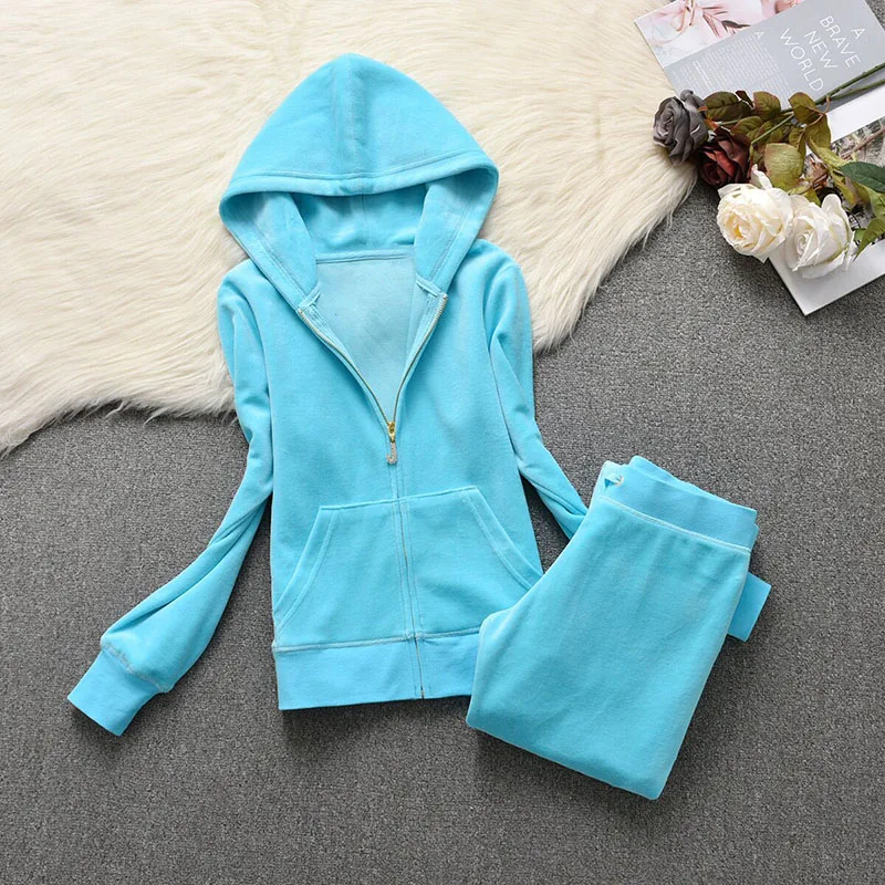 

Velvet Tracksuit Women 2024 Hoodies Sweatshirt and Back Pocket Straight Leg Sweat Suit Two Piece Set