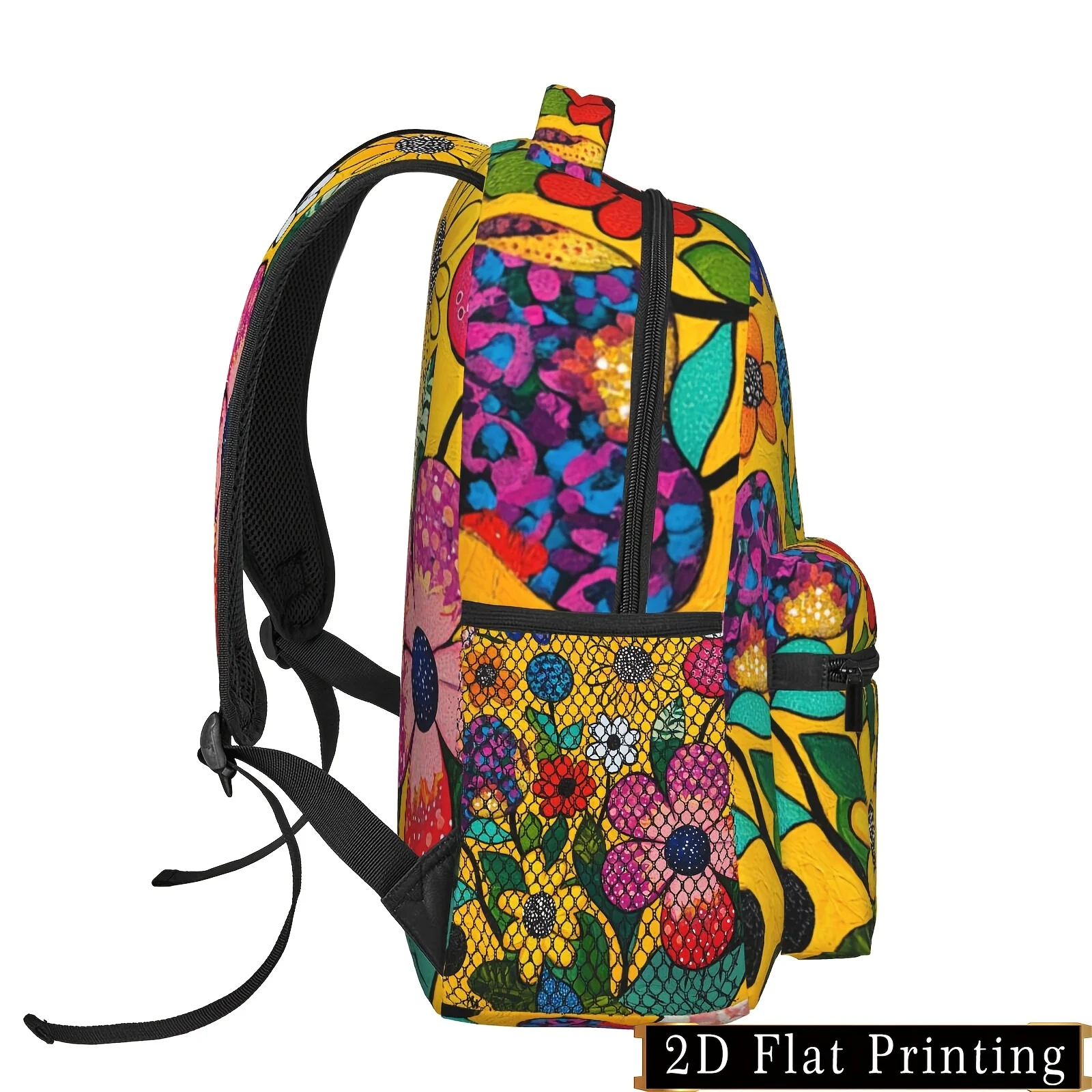 Vibrant Floral Print Backpack with Adjustable Straps Lightweight Durable Multiple Compartments for iPad Books Ideal for School
