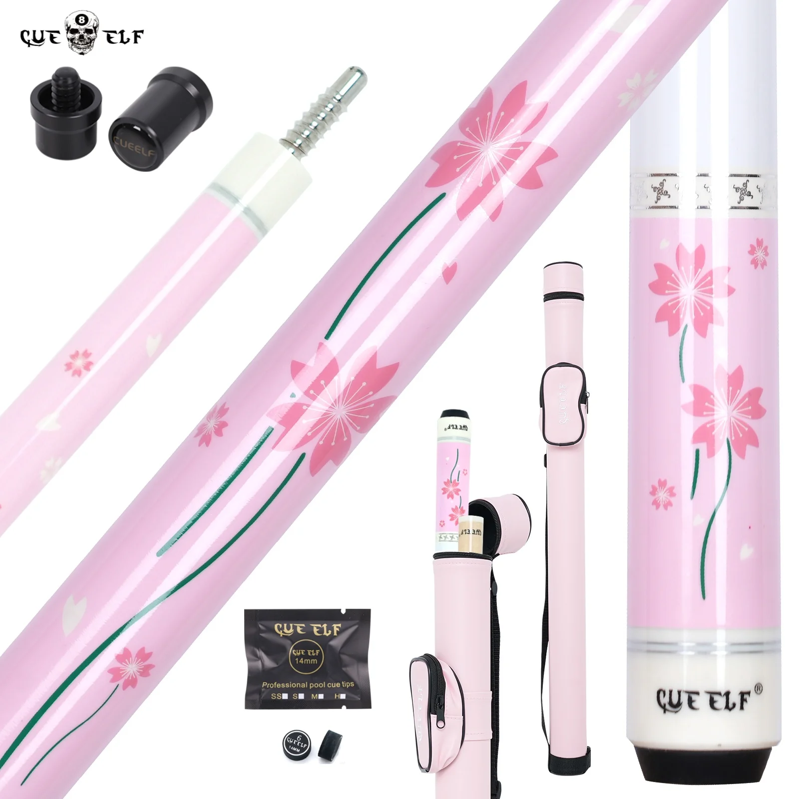 CUEELF Exquisite Pink Nine ball Ball Arm 1/2 Split Billiard Pool Cue 12.5mm Tip Size Hard Maple Shaft Pool Cue For Giving