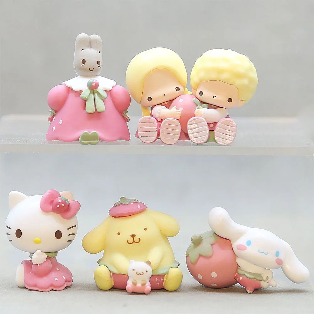 

Sanrio клубника кавайная игрушка Cinnamoroll Мелоди Hello Kitty помпон пурин аниме фигурка украшение мультяшная модель детские подарки