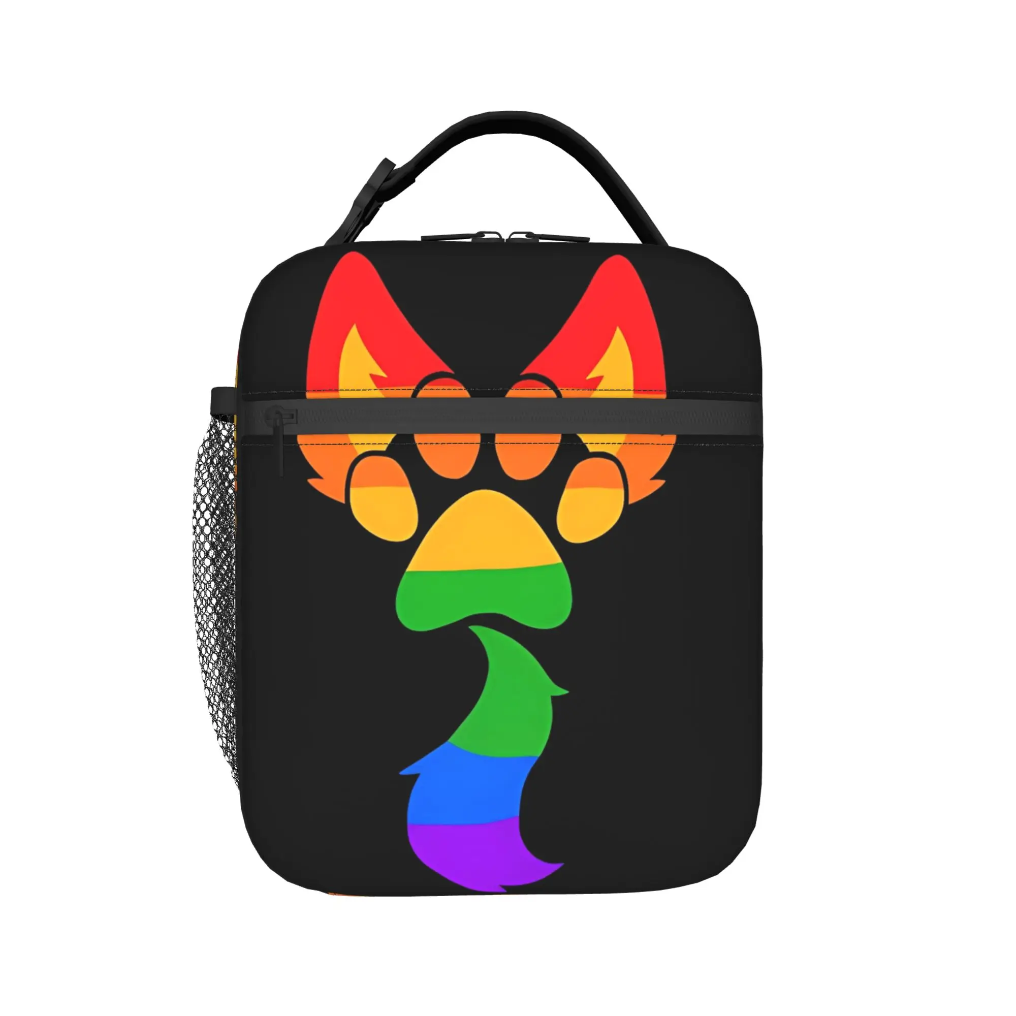 Custom Gay Pride Flag Cat Lunch Bag For Men  Print Office Lunch Box Fun Portable Oxford Cooler Bag