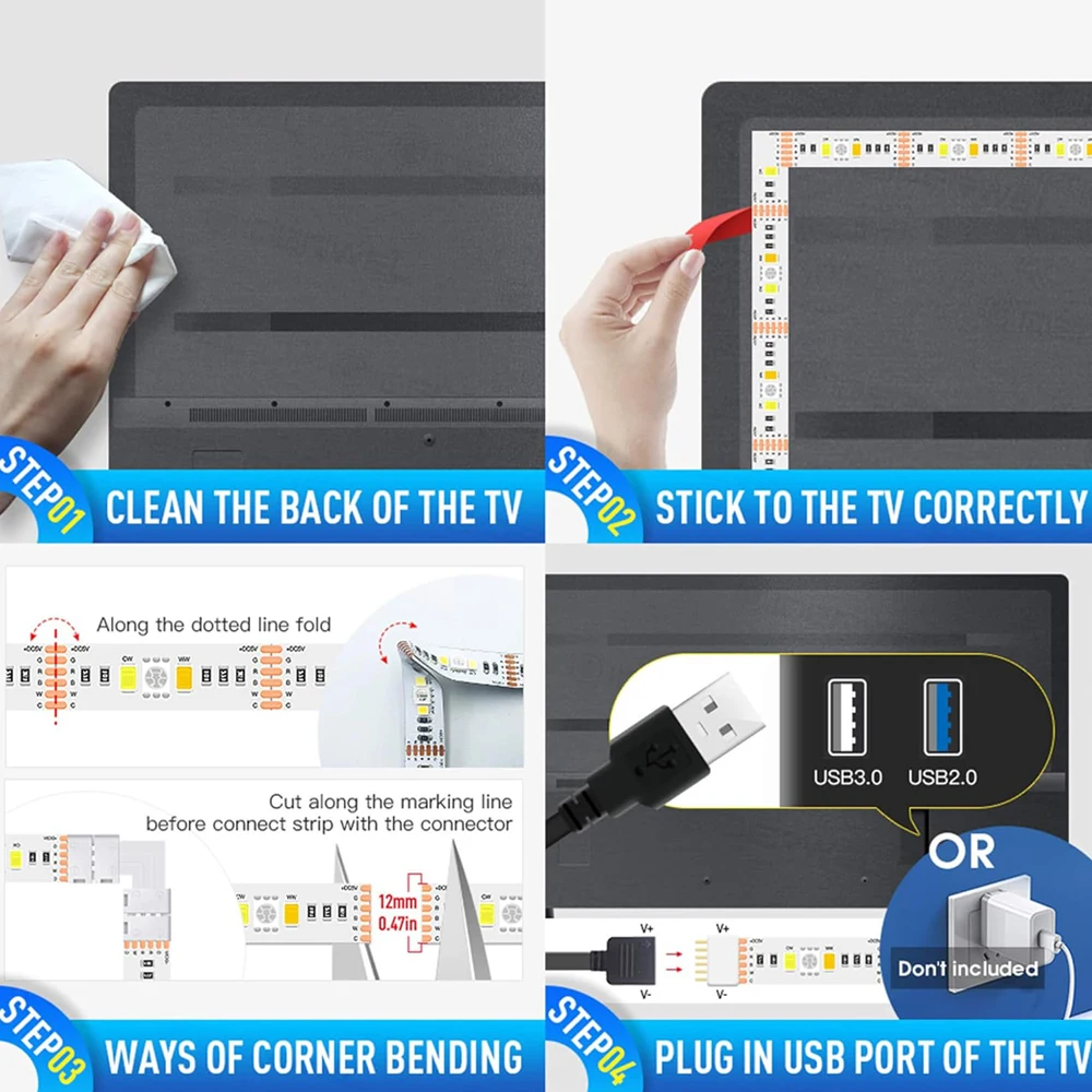 Imagem -05 - Fita Led com Controle Inteligente de Voz Fita Fita Diodo Decoração de Luz de Fundo 5v Usb Rgb 5050 Tuya App Flexível tv