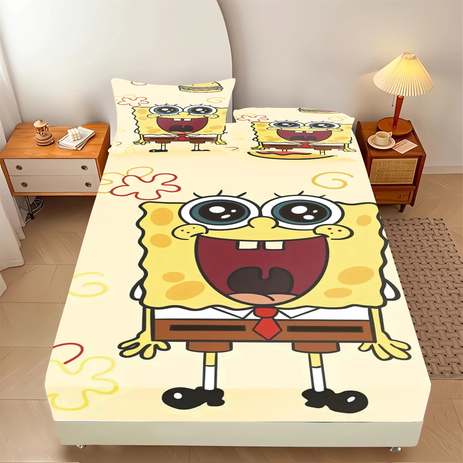 SpongeBob SquarePants Fitted Sheet Set Cartoon Patrick Print Bed Sheet Pillowcase Soft Microfiber Kids Bedroom Bedding view 6
